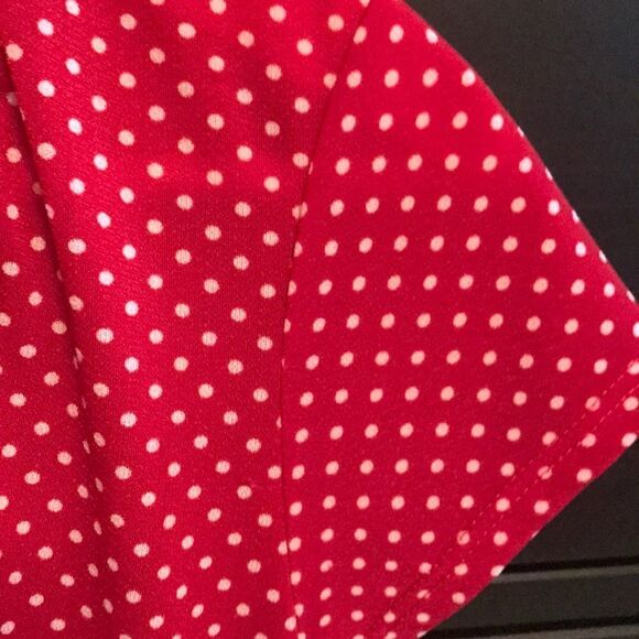 Red and White Polka Dot Semi Sheer Blouse - Size S - Picture 6 of 8